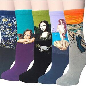 5 Pairs Women's Famous Artist Painting Socks Size 6-10